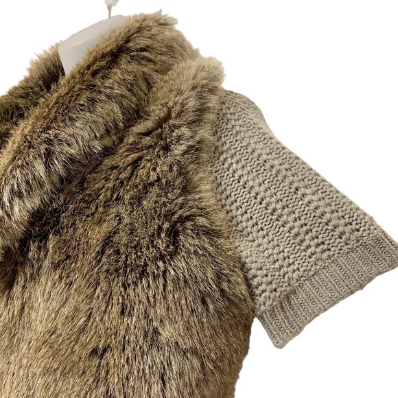Bisou Bisou Sweater Brown Faux Fur Knit Short Sleeve Button Up XS - Picture 7 of 11